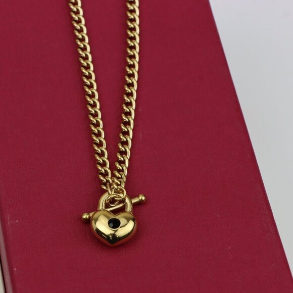 "Heart Charm Chunky Chain Yellow Necklace in Gold Finish, XPNL0375 - Picture 6 of 13